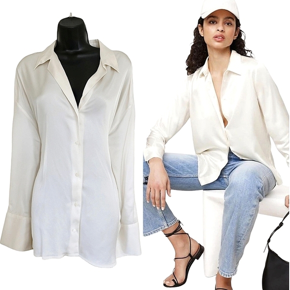 ☆GAP Cream Satin Button-Up Blouse☆ - Picture 1 of 3